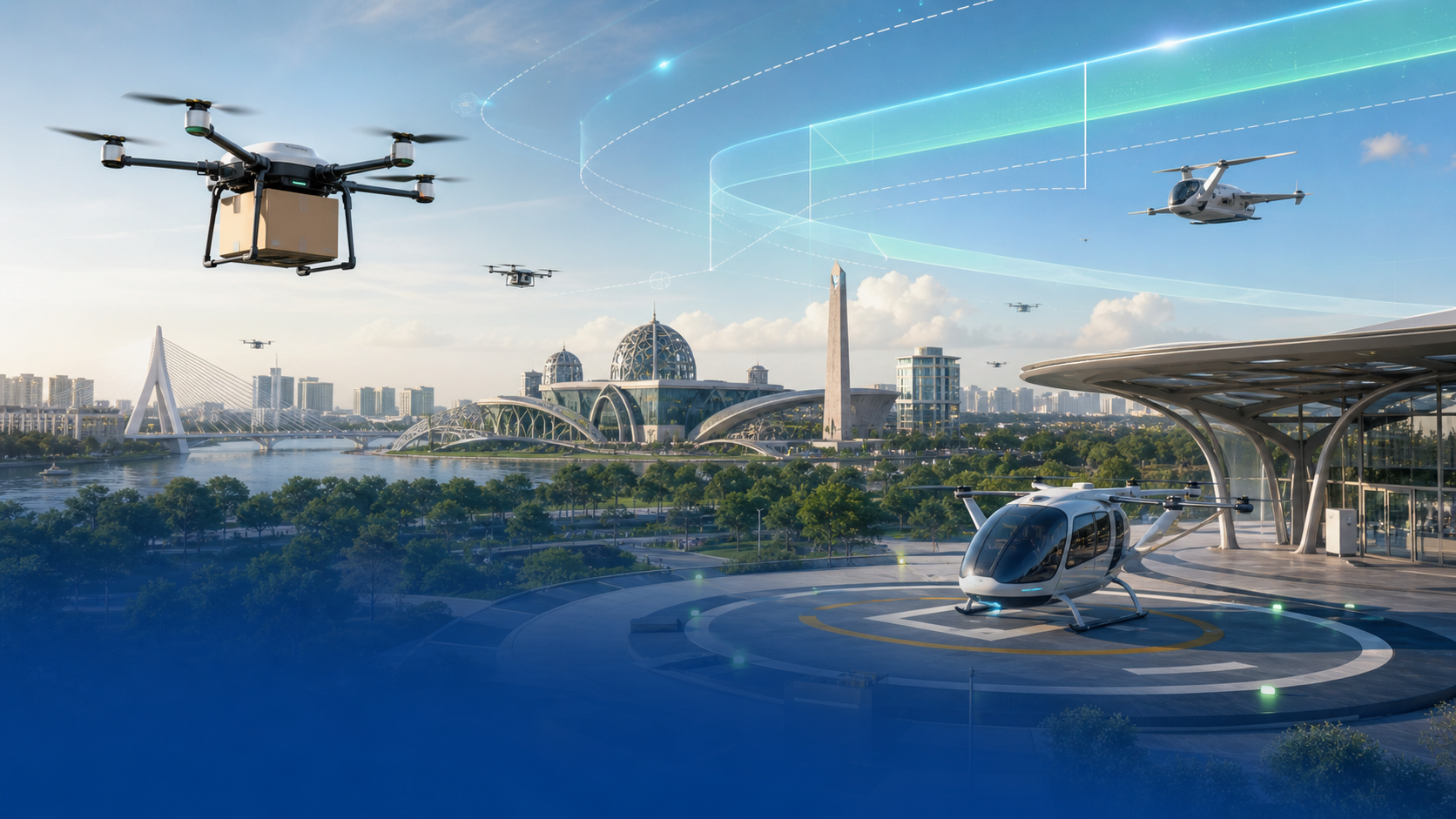 Low altitude aviation ecosystem with drones, eVTOL aircraft and digital airspace corridors
